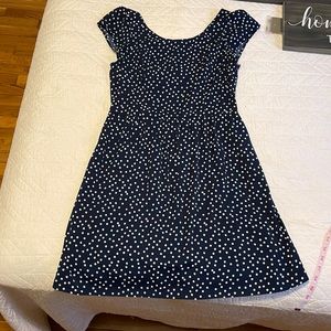 American Eagle navy dress with white and teal dots and button back